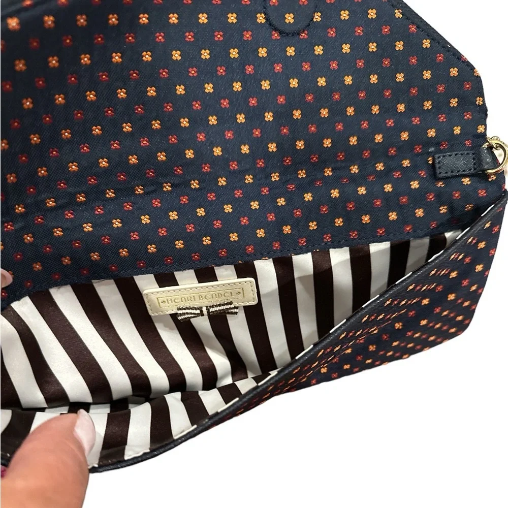 HENRI BENDEL Pochette BLUE FLORAL ENVELOPE STYLE CLUTCH GOLDTONE BAG RARE